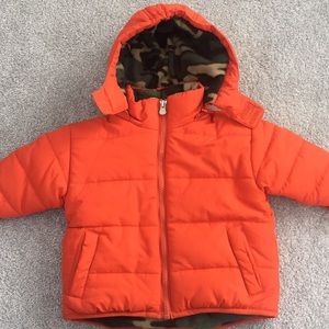 Boys Orange Puffer Winter Jacket 12 Months EUC